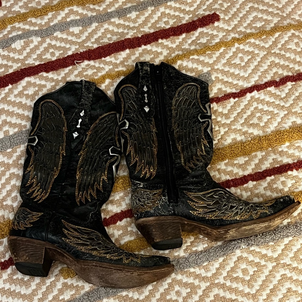Black and Gold Winged Western Boots